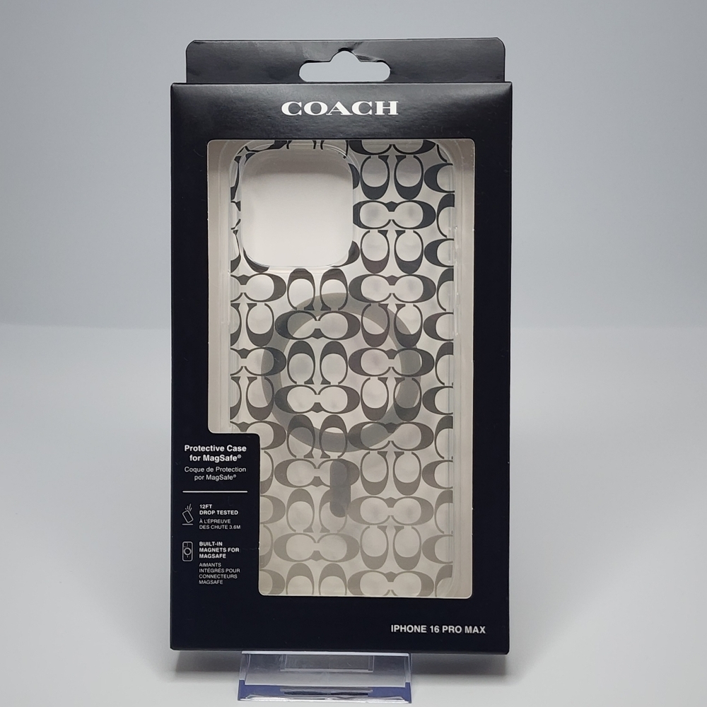 Coach iPhone 16 Pro Max MagSafe Protective Case NWT Signature Black/Gray Print